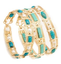 Beautiful wire wrapped bracelet of 14k gold-filled wire with Genuine Turquoise beads. Select from 9 different styles that come in a variety of shaped beads, some with pearl and gold ball beads. Approximately 1/2 inch wide. Turq1 - Barrel with Gold Beads, light (BR_TBGB_01L) $119 Turq2 - Barrel with Gold Beads, dark (BR_TBGB_02D) $119 Turq3 - Barrel with Pearls & Gold Beads (BR_TBPGB_03) $129 Turq5 - Rice with Gold Beads (BR_TRGB_05) $119 Turq6 - Rice with Pearls & Gold beads (BR_TRPGB_06) $129 T Cloth Tape, Wire Wrapped Bracelet, Twisted Wire, Genuine Turquoise, Gold Wire, Jewelry Maker, Turquoise Beads, Gold Bangles, Gold Beads