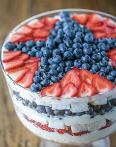 an american flag trifle with blueberries and strawberries