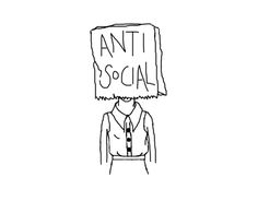 a drawing of a man with an anti social sign above his head