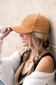 The Corduroy Boyfriend Ball Cap for women is a useful and stylish accessory to shield your face from the sun or hide your head during a bad hair day. Discover the perfect blend of style and comfort with our Corduroy Boyfriend Ball Cap. Made from a luxurious 50% cotton and 50% polyester material, this cap offers an adju Women’s Baseball Hat, Ball Cap Outfit Summer, Corduroy Hat Outfit, Backwards Hat Outfit, Baseball Hat Outfit Summer, Ball Cap Outfits, Trendy Hats For Women, Merch Photoshoot, Ball Caps For Women