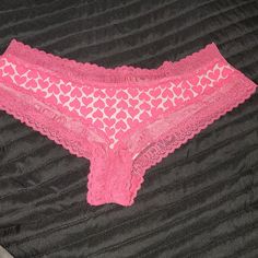 Nwt. Woman's Pink And White Heart Lace Trim Panties. Size Large Vs Lingerie, Black And White Logos, Lingerie Outfits, Lace Thong, Bras And Panties, White Heart, Book Decor, Sleepwear Women, Pink Lace