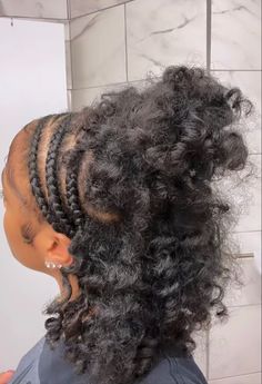 Braids And Natural Curls, Two Braids In Front With Ponytail Natural Hair, Natural Hairstyles Braids Cornrows, Styling Twist Out, Protective Styles No Weave, No Product Hairstyles Natural Hair, 4c Curls Hairstyles, Heat Damaged Natural Hair Hairstyles, 90s Hairstyles For Black Women Natural