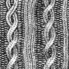 a black and white knitted pattern with leaves