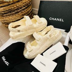 Brand New Chanel Sad Sandals In Full Inclusion. Fits Size 6 Up To Size 8 Us. Very Beautiful And Classy. Luxury Cream Sandals, Luxury Open Heel Cream Sandals, Luxury Cream Open Heel Sandals, Designer Cream Sandals With Open Heel, Designer Closed Toe Cream Sandals, Designer Cream Closed Toe Sandals, Luxury Cream Open Toe Sandals, Luxury White Flat Heel Sandals, Luxury Cream Sandals With Ankle Strap