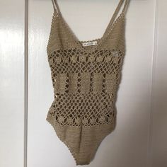 Never Worn Fitted Beige Crochet Top For Beachwear, Beachwear Crochet Knit Top, Knit Bodysuit, Womens Tops, Tank Tops, Knitting, Crochet, Women Shopping, Color