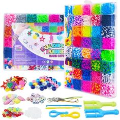 an assortment of crafting supplies including scissors and beads