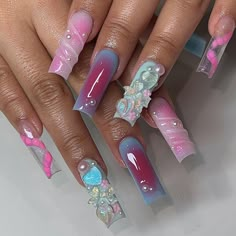 Kali Uchis Inspired Nails, Italy Nails, Crazy Nail Designs, Diy Acrylic Nails, Summery Nails, Pretty Nail Art Designs