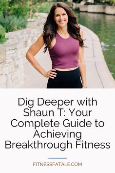 a woman standing in front of a lake with the words, dig deeper with shan t your