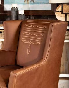 For a timeless addition to your western-inspired living room, our Classic Boot Stitch Accent Chair is the perfect choice. Crafted with luxuriously soft leather, this chair is a masterwork of intricate detail and rugged appeal, the perfect accent for your western living area. Whether you are a true Western aficionado looking for your next authentic piece, or you want to liven up your otherwise simple home décor, our Classic Boot Stitch Accent Chair will not disappoint. Inspired designers combine Western Interior Design, Western Interior, Cowboy Decor, Furniture Redos, Arizona House, Cowboy Decorations, Upholstery Diy, Western Furniture, Furniture Classic