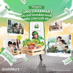 an advertisement for a grocery store with pictures of people in the background and on the wall