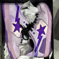 Low Top Sneakers In Purple Purple Lace-up Sneakers For Skateboarding, Purple Low-top Custom Sneakers With Translucent Outsole, Purple Custom Sneakers With Translucent Outsole For Streetwear, Bape Purple, Bape Sk8 Sta, Sk8 Sta, Bape Shoes, Shoes Purple, Low Top Sneakers