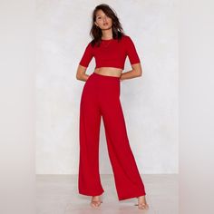 Reposhing This Item I Purchased From @Rbrooke085. Loved It, But Ready To Rotate For Something New. Questions? Leave A Comment Below! Crop Top And Pants Set, Gal Got, Suit For Women, Top And Pants Set, Pants Suit, Red Pants, Pantalon Large, Two Piece Outfit, Wide Leg Trousers