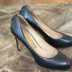 Fits True To Size 4" Covered Stiletto Heel, 0.25" Platform Feels Like 3.75" Heel Excellent Condition Evening Court Shoes With Heel Tab And Round Toe, Ferragamo Pumps, Salvatore Ferragamo Shoes, Ferragamo Shoes, Black Pumps, Stiletto Heel, Salvatore Ferragamo, Shoes Women Heels, Stiletto Heels