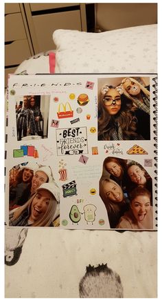 an open notebook with pictures of women on it and the words best friends written in them