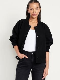 Oversized Bomber Jacket | Old Navy Black Bomberjack Outfit Aesthetic, Chic Pants, Feminine Blouses, Leather Sleeve, Clothes Horse, Baseball Jacket, Styles Fashion, Black Jacket, Outfits Aesthetic