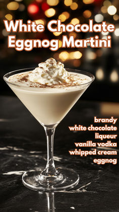 White Chocolate Eggnog Martini Recipe Christmas Cocktails Vodka, Christmas Vodka, Chocolate Eggnog, Cocktail Cards, Creamy Eggnog, White Chocolate Liqueur