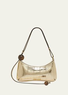 Jacquemus Le Bisou Perle Striped Shoulder Bag Jacquemus Summer Bag, Jacquemus Shoulder Bag, Golden Bag, Black And Gold Outfit, Gold Shoulder Bag, Shoulder Bag Outfit, Cute Handbag, Jacquemus Bag, Travel Size Perfume