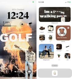 an image of a man standing in front of a cell phone with the text golf on it