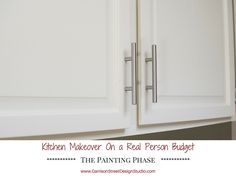 kitchen makeover on a real person budget with the painting phase logo overlayed