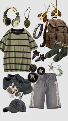 do you like it Dark Cottage Core Outfits Grunge, Outfit Layed Out, Outfit Ideas Transmasc, Hippie Boy Outfits, Grunge Outfits For Summer, Accessorising Outfits, Ocean Aesthetic Outfit, Clothing Ideas Men, Outfit Ideas Masculine