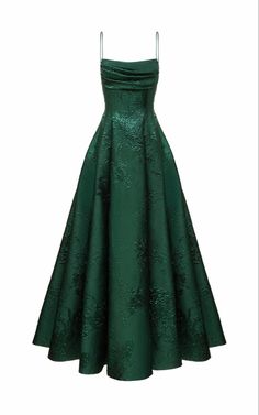 Green Prom Dresses Long, Green Prom Dresses, Jacquard Gown, Green Prom, Spaghetti Strap Prom Dress, Aesthetic White, Prom Dress Inspiration, Cute Prom Dresses, Long Prom Dresses