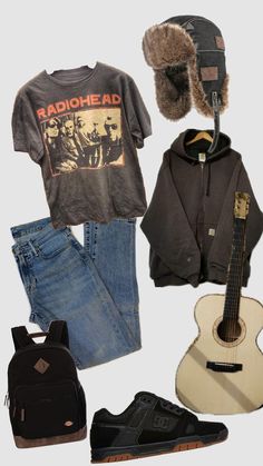 Masculine Outfit Ideas, Radiohead Aesthetic Outfits, Swaggy Outfits 90s, Radiohead Outfit, Mens Midwest Emo Style, Grunge Winter Outfits Cold, Midwest Emo Aesthetic Outfit, Midwest Emo Style