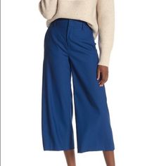 Brand New With Tags A Smart Wool Blend Construction Gives A Polished Feel To These Cropped Wide Leg Pants. -Front Zip With Concealed Hook-And-Bar And Zip Closures -4-Pocket Construction Size: 4 Waist: 29” Elegant Blue Wide Leg Pants For Fall, Chic Cropped Wide Leg Work Pants, Chic Blue Wide Leg Culottes, Spring Office Cropped Leg Pants, Blue Office Bottoms With Pockets, Blue Wide Leg Pants For Office, Blue Wide Leg Pants For Fall, High Waist Blue Office Bottoms, Blue High Waist Bottoms For Office