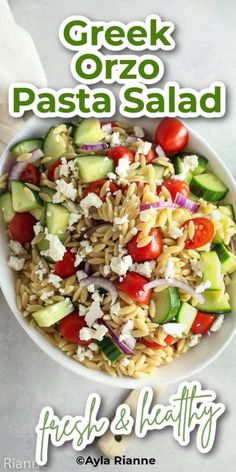 greek orzo pasta salad with fresh and healthy vegetables