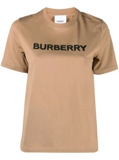 Burberry Horseferry logo-print T-shirt - Farfetch Brown Crew Neck T-shirt With Logo Print, Brown Graphic Tee With Logo Print, Brown Cotton T-shirt With Logo Print, Burberry Shorts, Burberry T Shirt, Womens T Shirt, Cotton Logo, Jersey Shirt, Oversized Tshirt