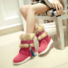 Material: Suede Size: CN34, CN35, CN36, CN37, CN38, CN39, CN40, CN41, CN42, CN43 Color: Orange, Pink, Black, Beige Heel Height: Flat Boots Tube Hight: About 18CM Style: Casual, Daily Pattern Type: Fringe Boots Shoes Length: Ankle Boots Occasion: Street, Casual, Winter Package Contents: 1* Shoes, without Accessories. Beige Suede Boots, Round Toe Ankle Boots, Boots Flat, Hip Clothes, Beige Heels, Fringe Boots, Ankle Boots Flat, Flat Boots, Boots Shoes