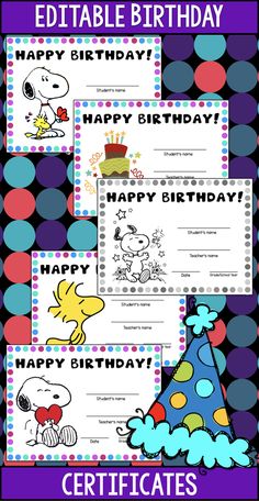 happy birthday certificate for kids with snoop the dog on it and polka dot dots in the background