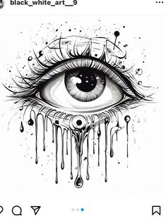 an eye with dripping paint on it and the words black - white art written below