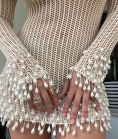 Beading On Clothes, Off White Aesthetic, Designer Fits, Designer Aesthetic, Knit Dresses, Beaded Crochet, Looks Party, Pearl Dress