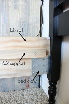 measurements for the base of a bed frame and headboard with nail holes on it