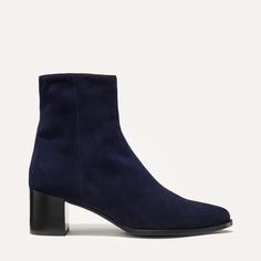 The Downtown Boot - Navy Suede – Margaux Womens Closet, Thick Socks, Town Country, 5 Inch Heels, Handmade Shoes, Italian Leather, Leather Heels, Calf Leather, Heeled Boots