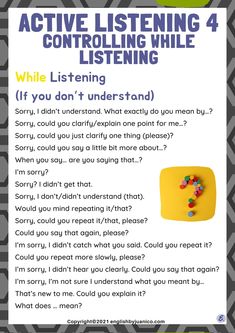 a poster with the words active listening 4 controlling while listening