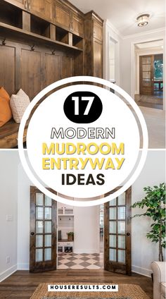 modern mudroom entryway ideas with text overlay