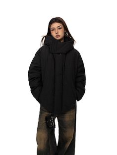 High Collar Windproof Hooded Down Jacket - chiclara Black Ugg Outfits, Black Ugg Outfit, Oversized Winter Jacket, Grunge Outfits Winter, Afro Futurism, Grunge Winter, Winter Jacket Outfits, Black Winter Jacket, Winter Inspo