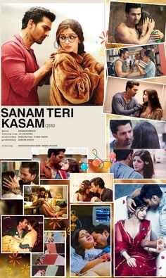 the movie poster for sanam teri kasam is shown in many different pictures