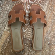 New And Authentic Hermes Sandles, Hermes Sandals, Hermes Oran Sandals, Hermes Oran, Hermes Shoes, Leather Espadrilles, Gold Sandals, Purple Leather, Yellow Leather