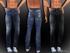 three different views of the same man's body and jeans, with no shirt on