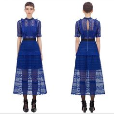 Self-Portrait Short Sleeve Geometric Lace Midi Dress. New W/ Tags. Cobalt Blue. Stunning Dress! Size 2. Blue A-line Maxi Dress For Date Night, Royal Blue Short Sleeve Midi Dress For Party, Royal Blue Short Sleeve Midi Party Dress, Blue Short Sleeve Midi Dress For Date Night, Blue Long Sleeve Midi Dress For Evening, Elegant Royal Blue Midi Dress With Short Sleeves, Royal Blue Midi Dress For Night Out, Blue Fitted Maxi Dress For Work, Royal Blue Midi Dress For Spring Evenings