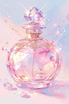 a pink perfume bottle with diamonds on it