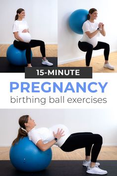 the pregnant woman is doing exercises on an exercise ball