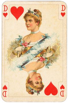 an old playing card with two women on each side