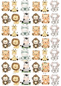 a bunch of animals that are on a white background