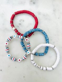 For your red, white and blue! Custom order yours today! Adjustable Blue Jewelry For 4th Of July, Blue Jewelry For 4th Of July Beach Day, Blue Adjustable Stretch Bracelet For 4th Of July, Nickel Free White Beaded Bracelets For Friendship, Nickel-free White Beaded Bracelets For Friendship, Patriotic Blue Bracelets For Beach, Red Adjustable Jewelry For Independence Day, Blue Adjustable Bracelets For 4th Of July, Adjustable White Bracelet For 4th Of July