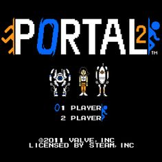 the title screen for portal 2, an old - school video game that was released in 1994