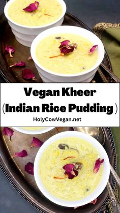 This vegan kheer (Indian rice pudding) is dairy-free but more delicious. It's smooth and creamy with the aromatic flavors of cardamom and saffron woven through. The recipe is nut-free, although you can use nuts as a garnish. It is also soy-free and gluten-free. Vegan Kheer, Sattvic Food, Grain Dishes, Dairy Recipes, Vegan Indian Recipes, Kheer Recipe