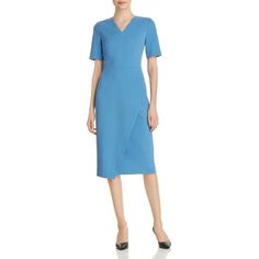 Refresh Your Power Closet With This Slim Sheath That Goes From Office To After Hours In A Timelessly Elegant Structured Knit From Italy. 46” Length. Hidden Back-Zip Closure. V-Neck. Short Sleeves. Lined. 91% Polyamide, 9% Elastane. Dry Clean. Daissa Asymmetric Sheath Dress Fits True To Size According To Major Retailers, But Please Check Measurements, As I Feel It Runs Big! It Is Buyers Responsibility To Know Their Size As All Sales Are Final And Returns Are Not Allowed On Poshmark. You Can Alway Chic Blue Midi Dress For Work, Semi-formal Spring Sheath Midi Dress, Blue Fitted Sheath Midi Dress, Blue Midi Dress For Office In Spring, Elegant Light Blue Office Dresses, Fitted Light Blue Midi Dress For Office, Light Blue V-neck Midi Dress For Work, Light Blue Fitted Midi Dress For Office, Chic Light Blue Office Dress